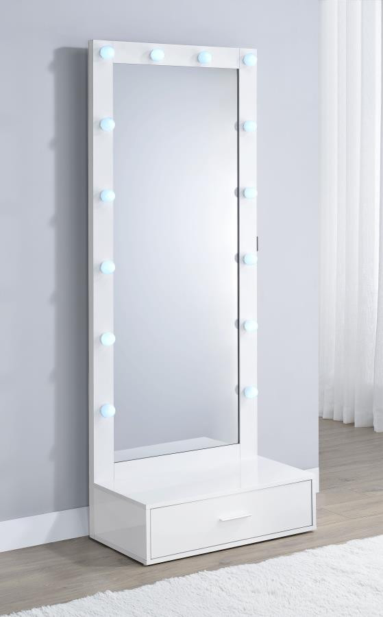 Spector 1-drawer Lighted Full-Length Floor Mirror White High Gloss / CS-960954